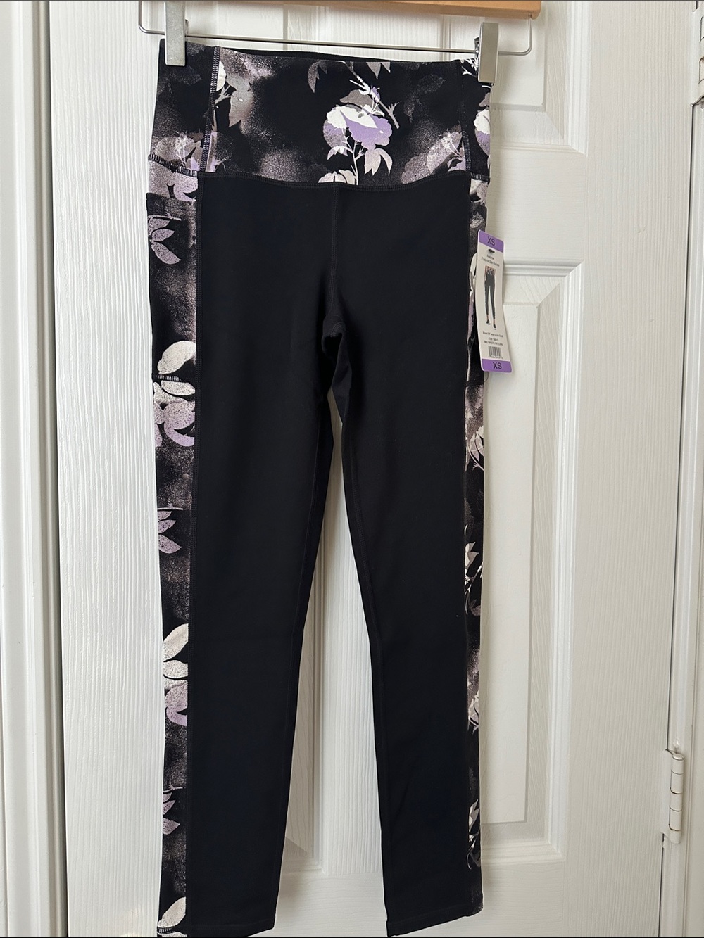 Skechers Black Leggings with Lavender Floral Side Panels